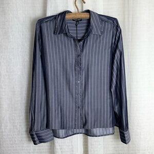 Modern Works L Blue Gray Vertical Stripe Collared Button Down Long Sleeve Shirt